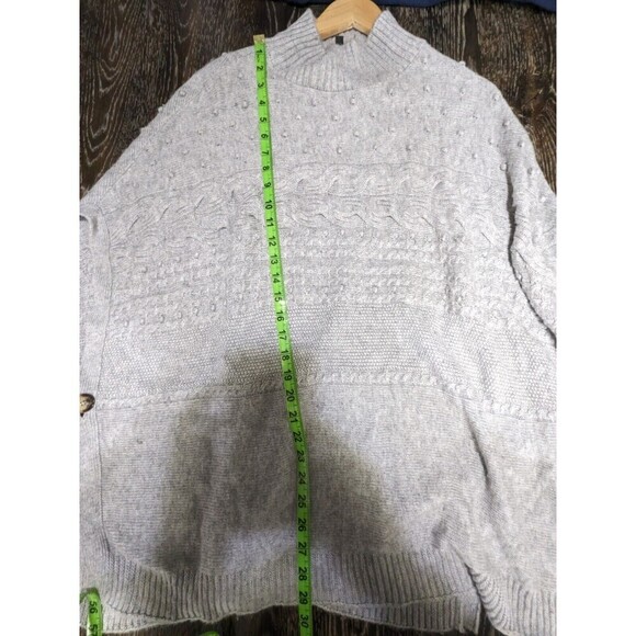 Talbots Cable knit Oversized Poncho Sweater Sz S Grey‎ Side Button Closure N67 - Picture 7 of 7